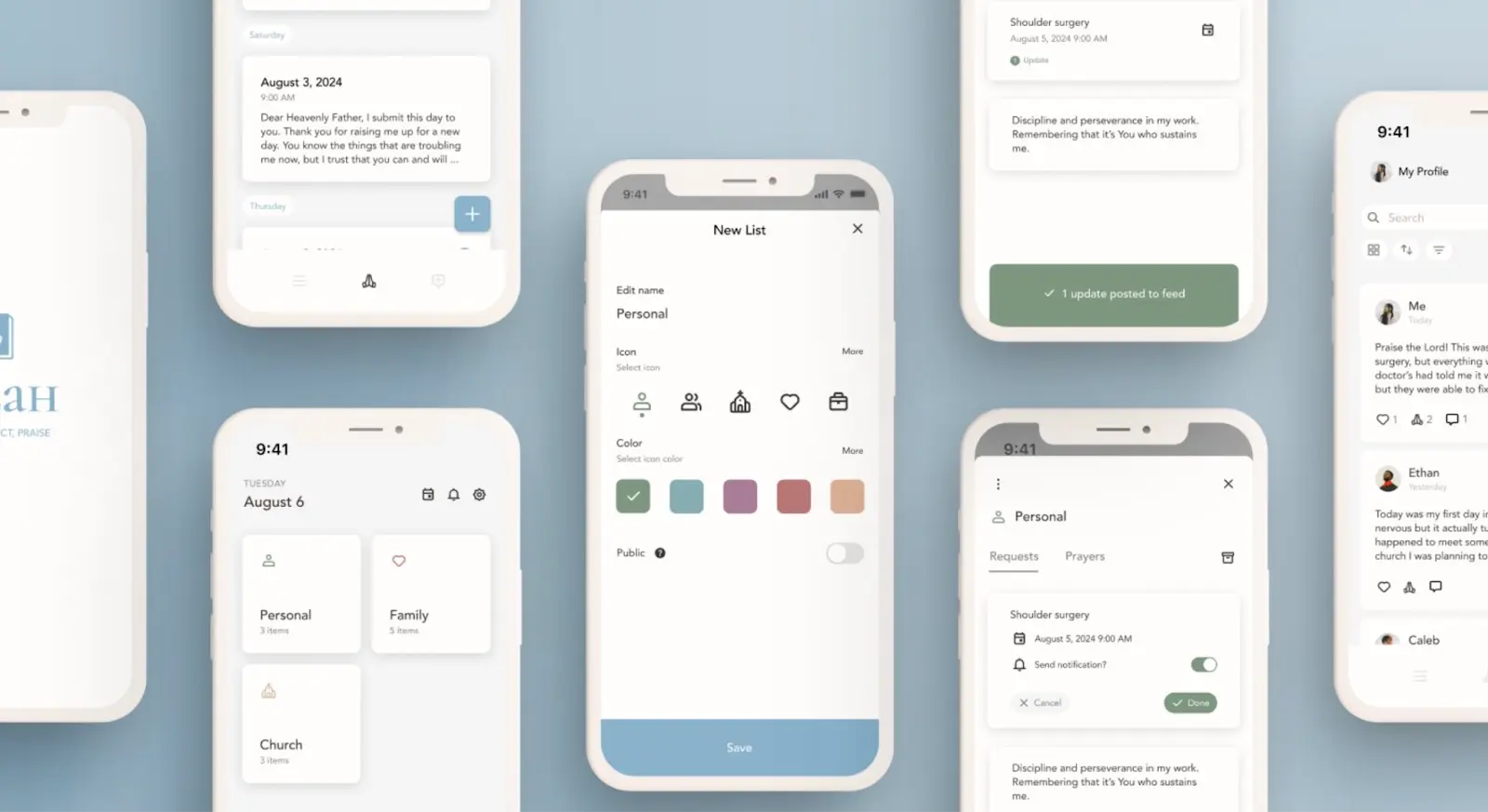 Mobile screens from a UX design. 